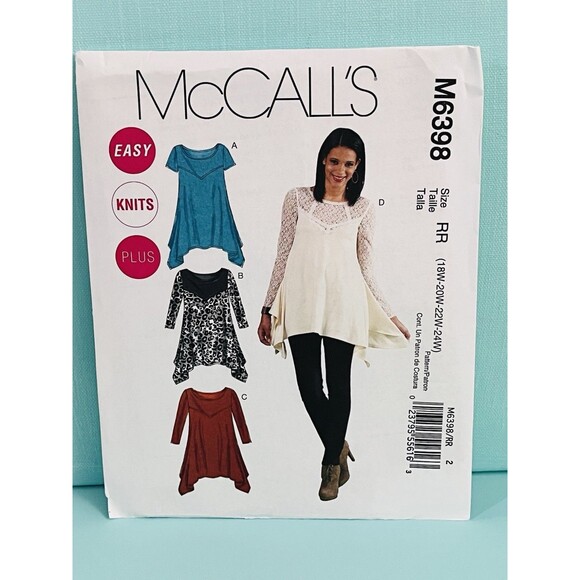 McCall Pattern Company Other - McCalls M6398 Womens Plus EASY Tunics Tops Sewing Pattern Sz 18W-24W RR Uncut